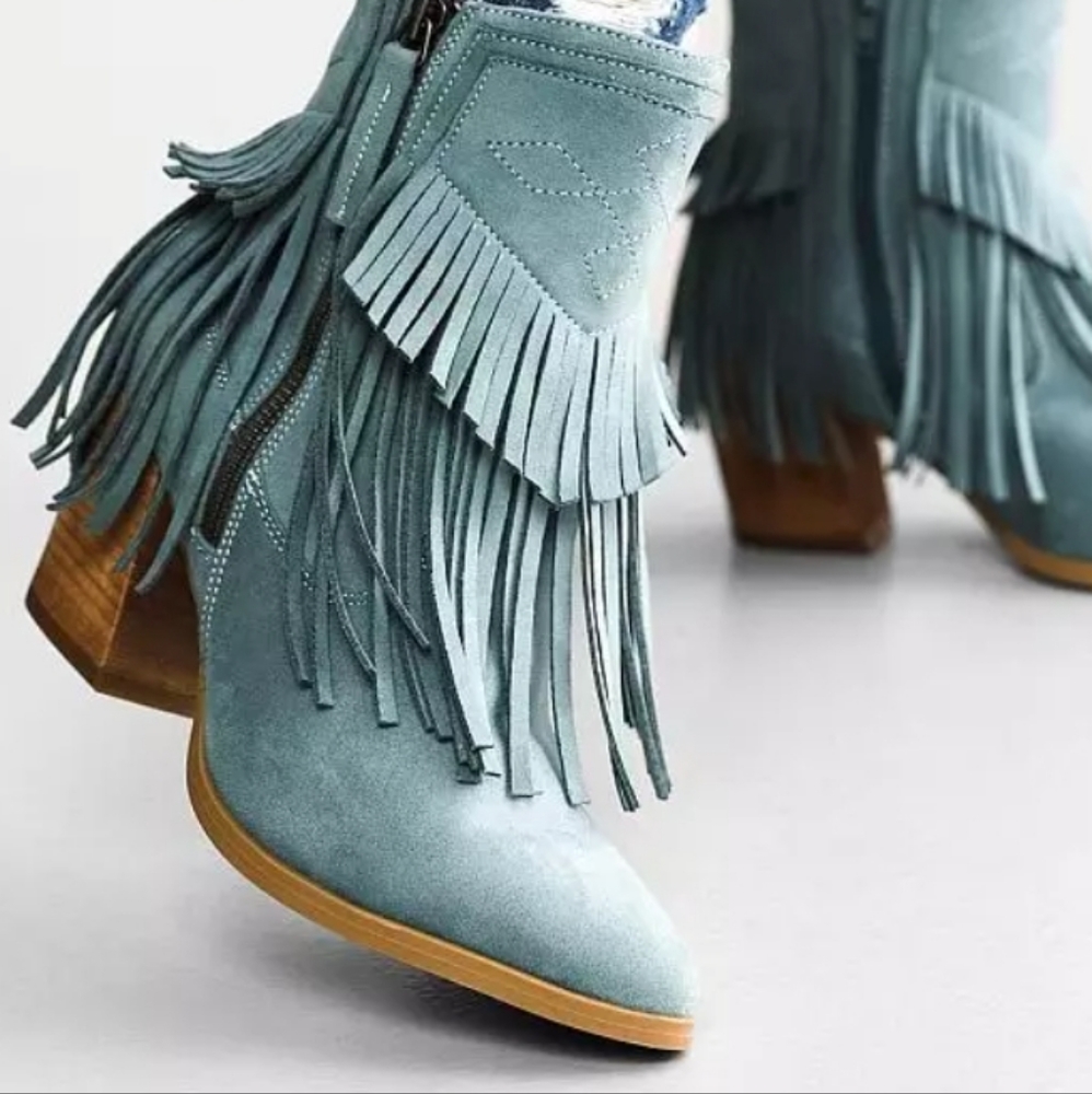 GYPSY JAZZ VERY G Turquoise Fringe Boots 10 M